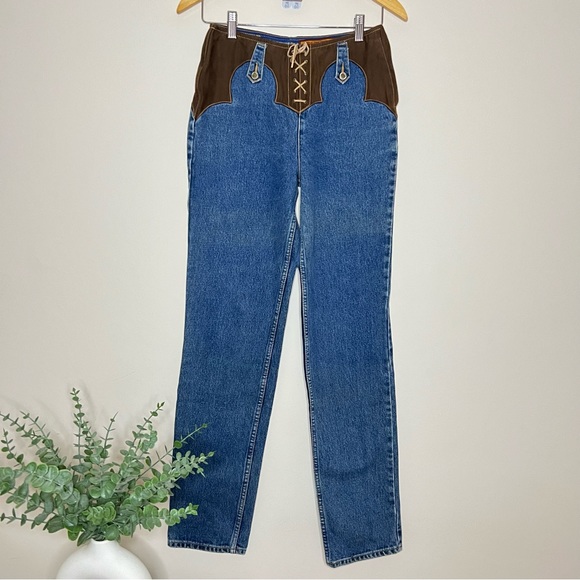 lawman Jeans Vintage Lawman Western Brown Suede Slim Fit Jeans Size